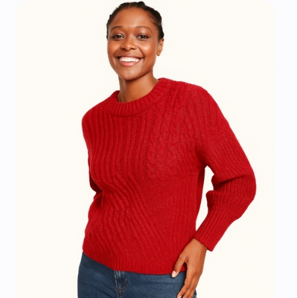 Old NAVY Cozy Cable Knit Blouson Sleeve Sweater,Small Red. - Picture 3 of 4